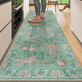 DUKINO 2.6x8 Rug for Hallway, Washable Kitchen Runner Rug with Non Slip Backing, Soft Low Pile Vintage Animal Runner for Bedroom, Kitchen, Hallway, Entryway, Laundry, Teal