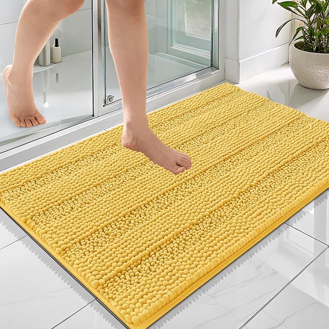 OLANLY Thick Bathroom Rugs 36x24, Extra Soft Absorbent Chenille Striped Bath Rugs, Rubber Backing, Machine Wash Dry, Bath Mats for Bathroom Floor, Tub and Shower, Home Decor Accessories, Yellow