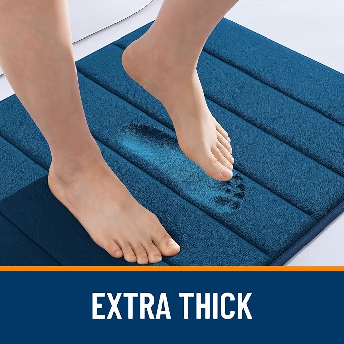 OLANLY Memory Foam Bath Mat 44x24, Super Soft Absorbent Bathroom Rugs, Quick Dry, Machine Washable Shower Floor Rugs, Bathmat Carpet, Bathroom Home Decor Accessories, Navy Blue