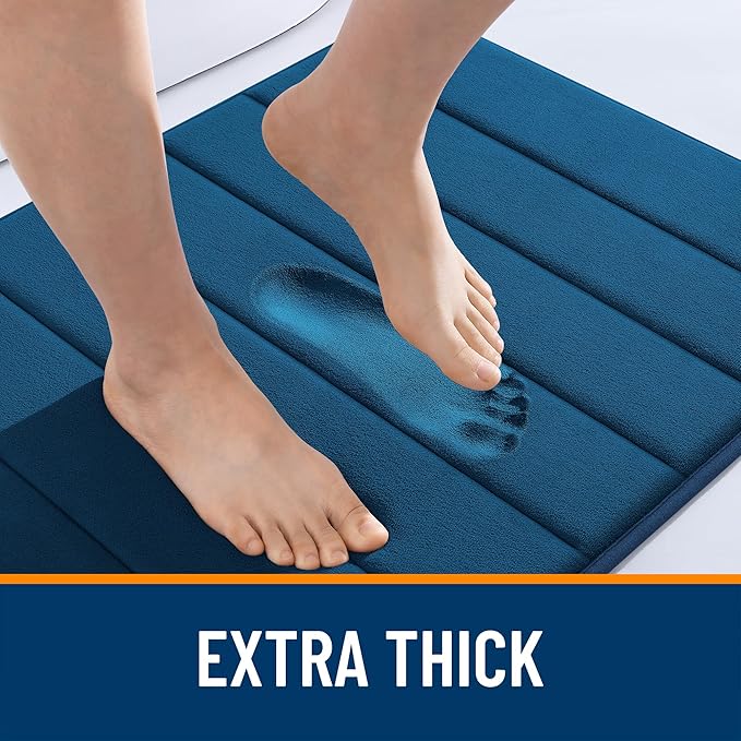 OLANLY Memory Foam Bath Mat 59x35, Super Soft Absorbent Bathroom Rugs, Quick Dry, Machine Washable Shower Floor Rugs, Bathmat Carpet, Bathroom Home Decor Accessories, Navy Blue