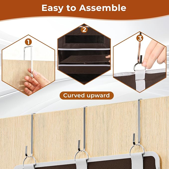 5 Tier Over The Door Organizer - Large Capacity Behind Door Hanging Shelves with 10 Mesh Pockets and Clear Windows, Closet Organizers and Storage for Bathroom, Bedroom, Nursery, Brown
