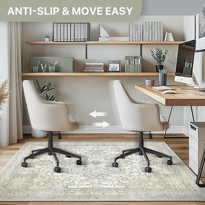 48"x60" Office Chair Mat for Hardwood Tile Floor, Under Desk Carpet Protector for Rolling Computer Chair Mat, Machine Washable Area Rug, Anti-Slip 1/5" Thick Low Pile Thin Vinyl Floor Mat, Mint