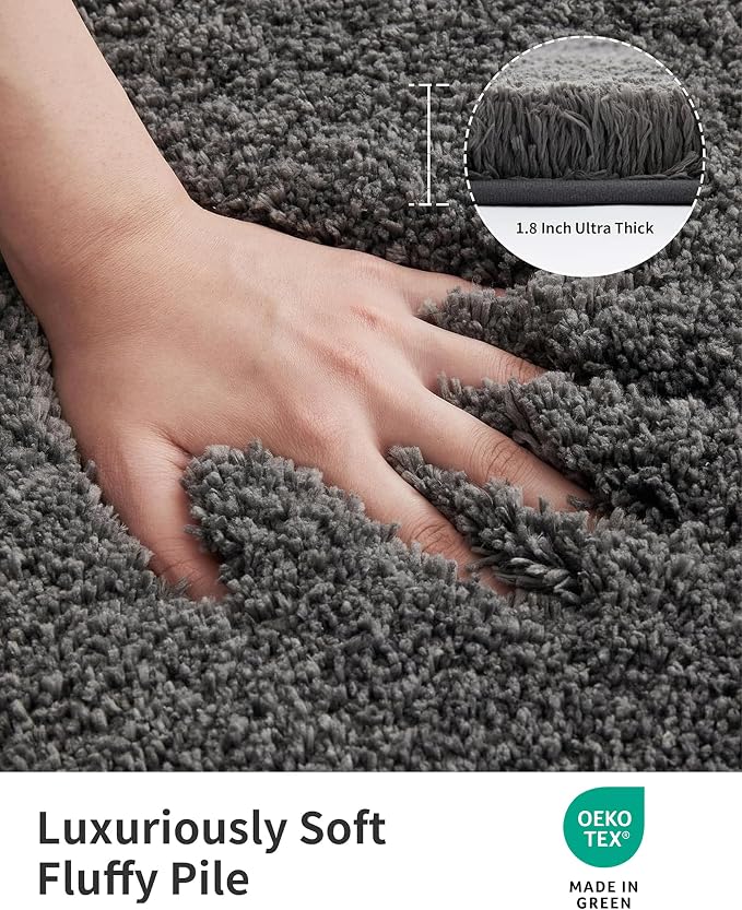 ILANGO Dark Gray Toilet Rugs U Shaped 22" × 24" Non Slip & Super Absorbent Extra Thick Soft, Washable Bath Mats for Bathroom Floor, Microfiber Plush Shaggy Contour Bath Rugs for Toilet,Dry Quick