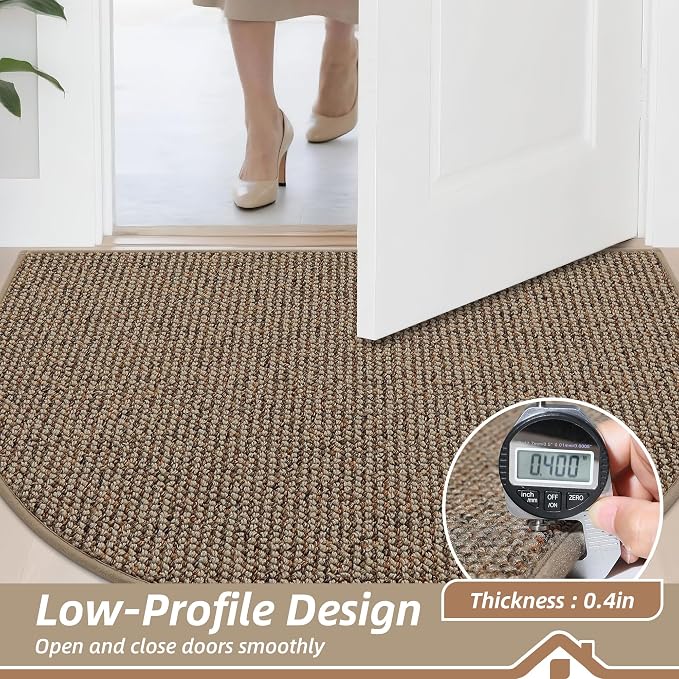 BEQHAUSE Dirt Trapper Door Mat 26" x 40" Half Circle Non-Slip Washable Doormats Entrance Rugs Absorbent Welcome Low Profile Floor Mats for Front Back Door and Entryway, Taupe