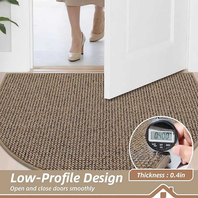 BEQHAUSE Dirt Trapper Door Mat 32" x 48" Half Circle Non-Slip Washable Doormats Entrance Rugs Absorbent Welcome Low Profile Floor Mats for Front Back Door and Entryway, Taupe