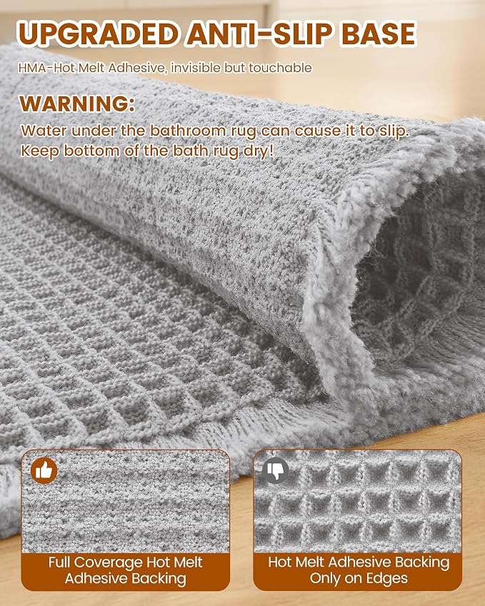 Smiry Waffle Bath Mat 60x24, Extra Soft Absorbent Bathroom Rugs, Non Slip Machine Washable Quick Dry Bath Rugs for Bathroom Floor, Tub, Shower, Home Decor Accessories, Light Grey