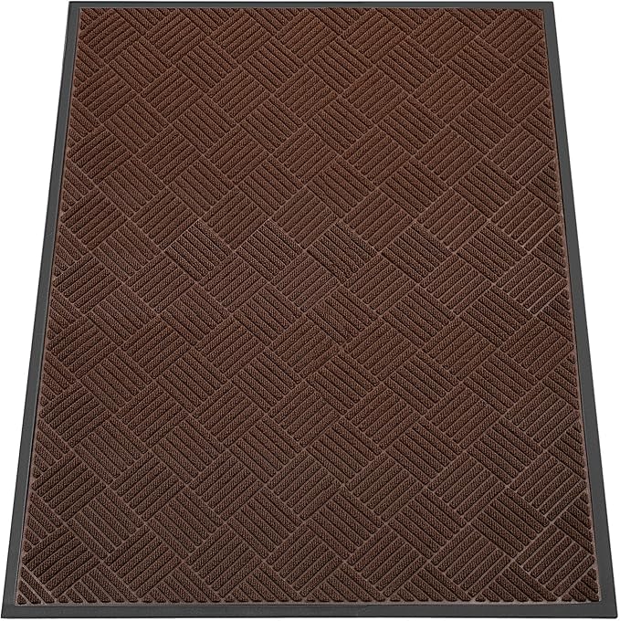 Indoor Outdoor Door Mat, 5’x 4' Doormat for Entryway, Rubber Backing Non Slip Front Door Mat Outside Entrance, Super Absorbent Commercial Floor Mat for Home Office, Brown