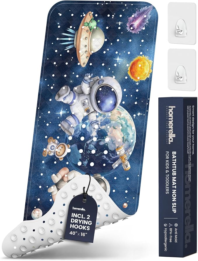Bath Tub Mat Non Slip Anti Mold for Kids BPA Free INCL Hooks - homerella® Ocean Sea Animals 40x16, Baby Bath Mat Non Slip 200 Suction Cups, Non Toxic Machine Washable Toddler Bath Mat, EU Certified
