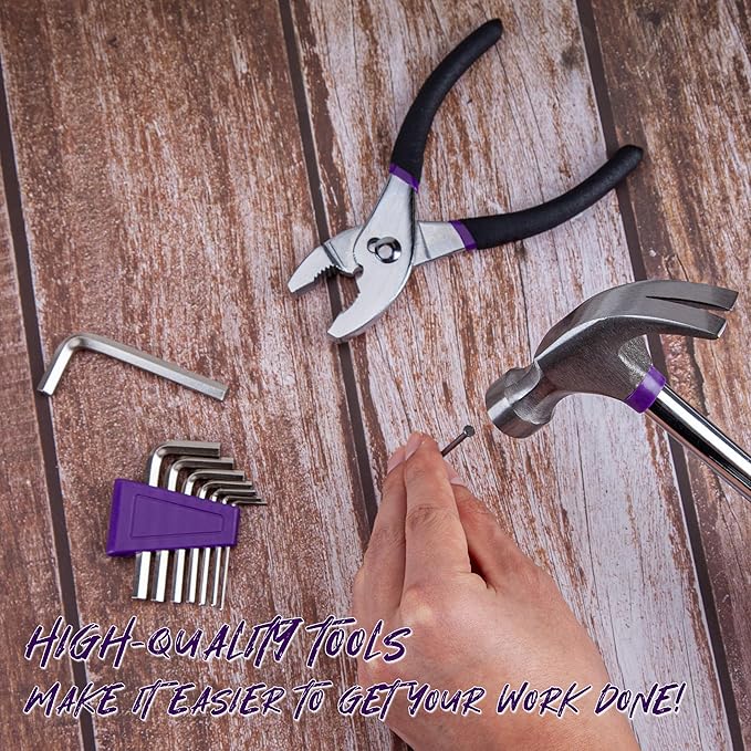 CARTMAN 39-Piece Home Tool Set Kit, Essential Household Hand Tools with Plastic Storage Case, Purple