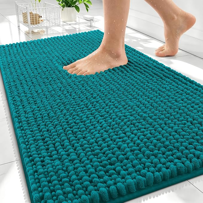 OLANLY Thick Bathroom Rugs 30x20, Extra Soft Absorbent Chenille Bath Rugs, Rubber Backing, Machine Wash Dry, Bath Mats for Bathroom Floor, Tub and Shower, Home Decor Accessories, Deep Lake