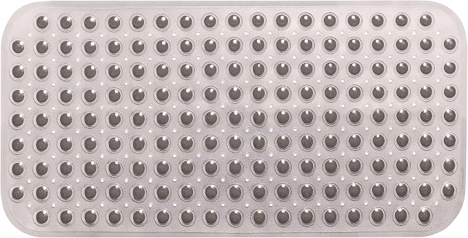 Medium Non-Slip Bathtub & Shower Mat 31x16 (Smooth/Non-Textured Tubs Only) Safe, Clean, Machine-Washable, Superior Grip&Drainage, Vinyl, Transparent Gray (Grey)