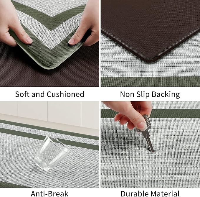 Mattitude Kitchen Mats Set of 2 Cushioned Rugs Anti-Fatigue Mats for Kitchen Floor,Waterproof Non-Slip Mats and Rugs Set for Office,Floor,Laundry 17.3"×29"+17.3"×59",Green