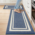 COSY HOMEER Kitchen Rugs Non-Slip 20x30/20x48 Inch Thick Polypropylene Standing Mat for Home Machine Washable, Bule Frame