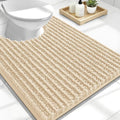 OLANLY Toilet Rugs U Shaped 24x20, Thick Soft and Absorbent Chenille Contour Bath Mat, Non-Slip Rubber Backing, Machine Washable Quick Dry Toilet Mat, Home Decor Accessories, Beige