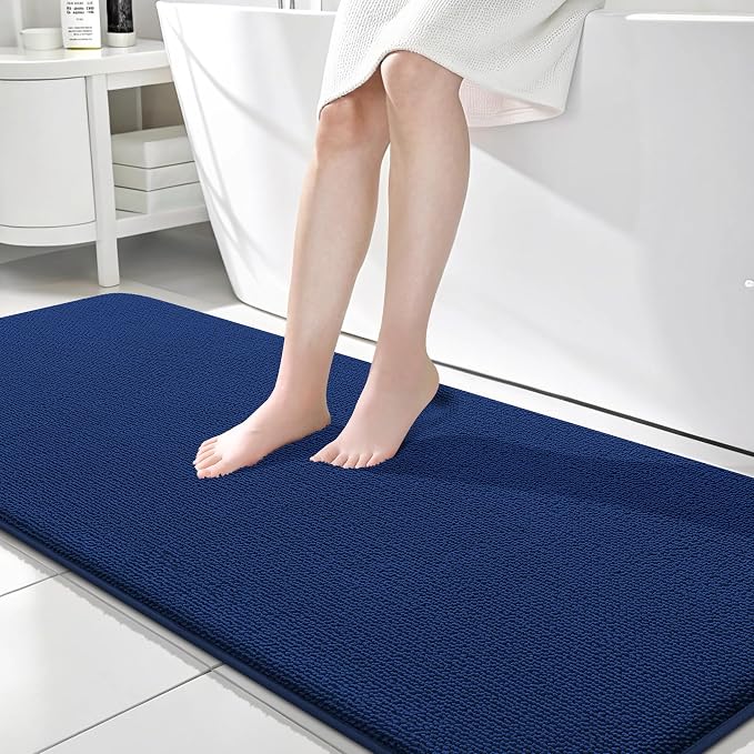 OLANLY Thick Memory Foam Bathroom Runner Rugs 70x24, Extra Soft Absorbent Long Bath Rug, Quick Dry Bath Mats, Non-Slip, Machine Washable Mat for Bathroom, Tub and Shower, Home Decor Accessories, Navy
