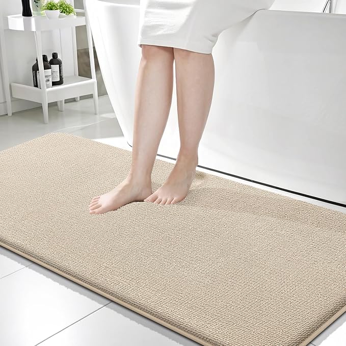OLANLY Thick Memory Foam Bathroom Runner Rugs 59x24, Extra Soft Absorbent Long Bath Rug, Quick Dry Bath Mats, Non-Slip, Machine Washable Mat for Bathroom, Tub and Shower, Home Decor Accessories, Beige