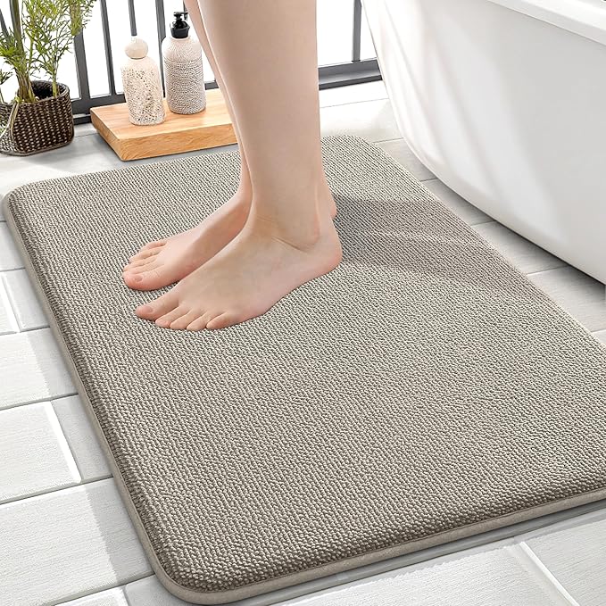 OLANLY Thick Memory Foam Small Bathroom Rugs 24x16, Extra Soft Absorbent Bath Rug, Quick Dry Bath Mats, Non-Slip, Machine Washable Mat for Bathroom, Tub and Shower, Home Decor Accessories, Warm Taupe