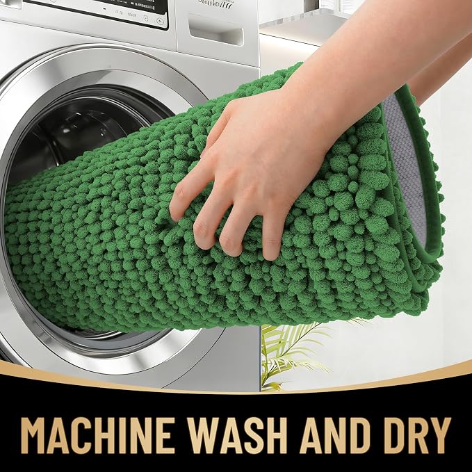 OLANLY Thick Bathroom Rugs 36x24, Extra Soft Absorbent Chenille Bath Rugs, Rubber Backing, Machine Wash Dry, Bath Mats for Bathroom Floor, Tub and Shower, Home Decor Accessories, Olive Green