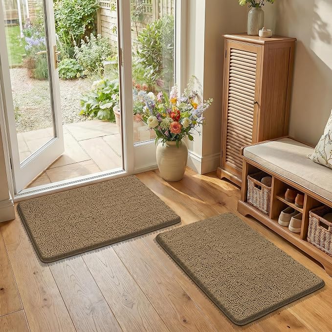 Bcoimo Bathroom Rug Set, Chenille Bathroom Rugs, Absorbent Non Slip Plush Bath Mats, Machine Washable Fast Drying Floor Mats for Tub, Shower, Sink, Vanity
