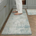 Kitchen Mats for Floor Set of 2 Anti Fatigue Waterproof Kitchen Rug Blue Cream Abstract Cushioned Non-Slip Kitchen Mats Comfort Standing Neutral Mat for Sink Laundry Office 17.3"×47"+17.3"×30"