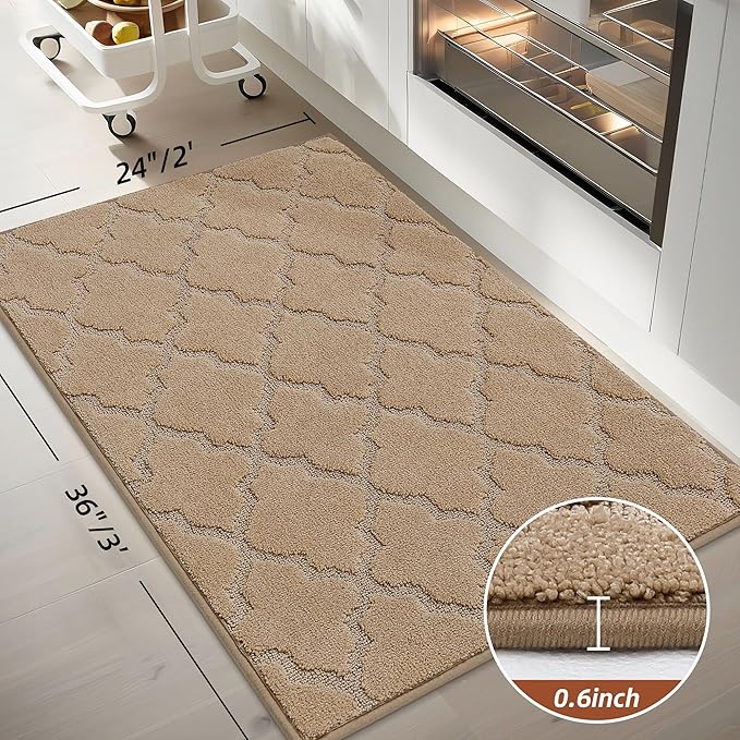 COSY HOMEER Kitchen Rugs 24"x36" Non-Slip Washable Kitchen Mats for Floor Absorbent Kitchen Carpet Soft Rugs for Kitchen,Sink Mat,Entrance,Area Rug,Beige