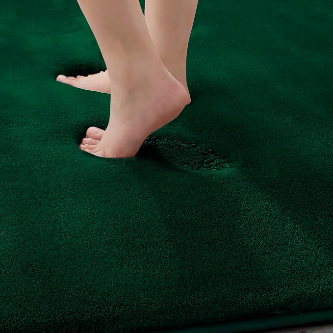 MINIDEAR Toilet Rugs 24x20 - U Shaped Dark Green Thick Memory Foam Contour Rugs,Plush Fluffy, Non-Slip, Quick Dry, Absorbent Washable Floor Microfiber Mat for Home Decor Accessories