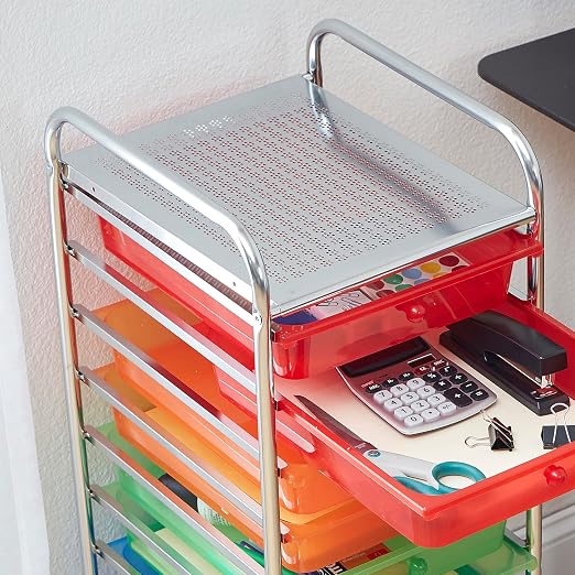 ECR4Kids 10-Drawer Value Mobile Storage Utility Cart, Craft Organizer, Assorted