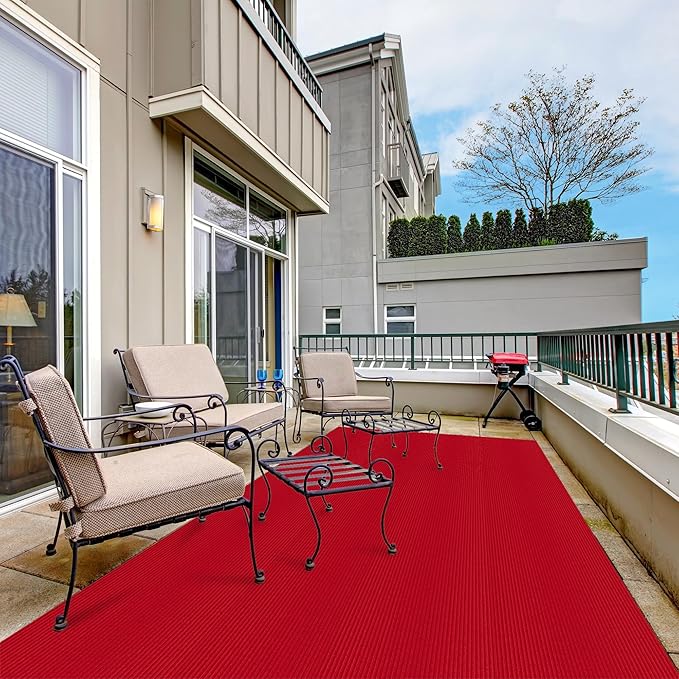 Ottomanson 3'11" x 44' Hallway Runner with Scraper Pile - Extra Durable Non-Slip Rug Mat for Indoor & Outdoor Use - Ideal for Kitchen, Entryway & Garage - High-Traffic Carpet, Red