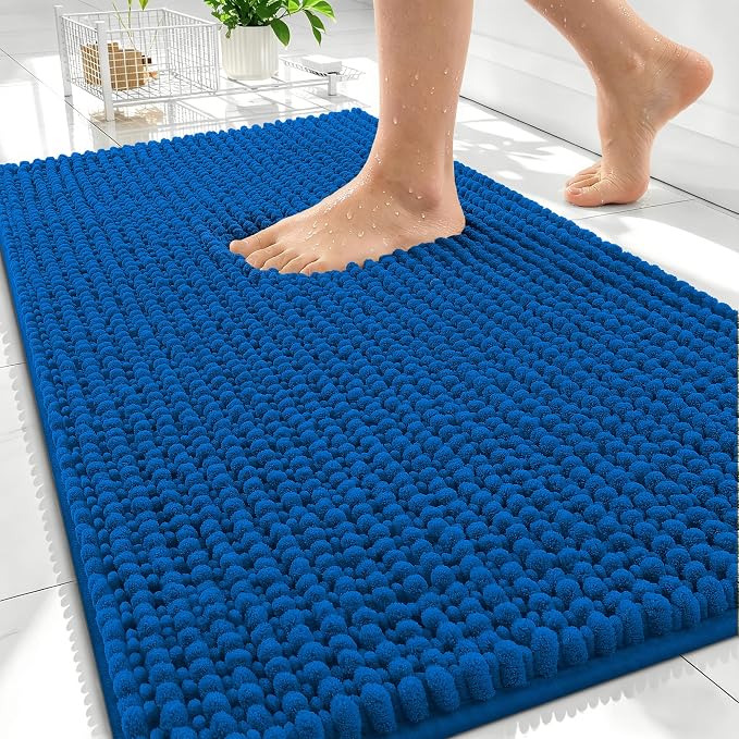 OLANLY Thick Bathroom Rugs 30x20, Extra Soft Absorbent Chenille Bath Rugs, Rubber Backing, Machine Wash Dry, Bath Mats for Bathroom Floor, Tub and Shower, Home Decor Accessories, Deep Navy Blue