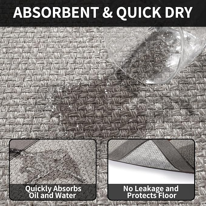 YDKGL Kitchen Mats for Floor, Rubber Backing Kitchen Rugs Non Slip Washable, Super Absorbent Jute-Like Braid Kitchen Runner Rug Sink Mat Standing Mat, Easy to Clean, Gray 17"x30"