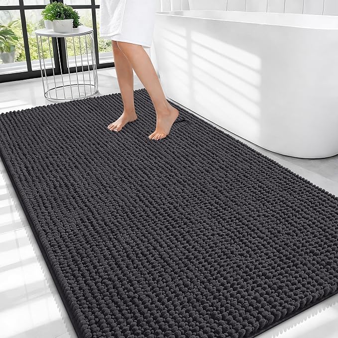 OLANLY Thick Large Bathroom Rugs 44x32, Extra Soft Absorbent Chenille Bath Rugs, Rubber Backing, Machine Wash Dry, Bath Mats for Bathroom Floor, Tub and Shower, Home Decor Accessories, Dark Grey