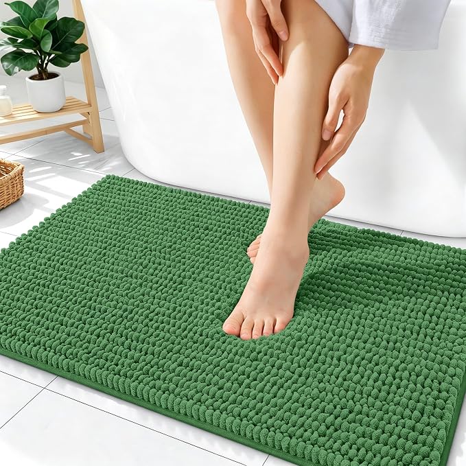 OLANLY Thick Bathroom Rugs 36x24, Extra Soft Absorbent Chenille Bath Rugs, Rubber Backing, Machine Wash Dry, Bath Mats for Bathroom Floor, Tub and Shower, Home Decor Accessories, Olive Green