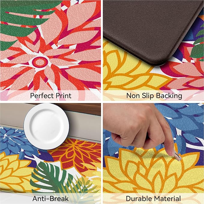 Arenarug Kitchen Mats for Floor 2PCS Cushioned Anti Fatigue Kitchen Mats Waterproof Non Slip Kitchen Mat Rug Set Comfort Foam Standing Mat for Sink, Laundry, Office, 24"x39"+24"x59", Colorful