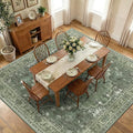 RELEANY Area Rugs Square 10ft Washable Non-Slip, Floral Vintage Distress Medallion Carpet for Living Room Bedroom Dining Room, Dark Green Gray