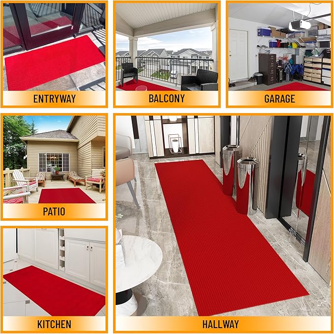Ottomanson 2' x 11' Hallway Runner with Scraper Pile - Extra Durable Non-Slip Rug Mat for Indoor & Outdoor Use - Ideal for Kitchen, Entryway, Patio & Garage - High-Traffic Carpet, Red