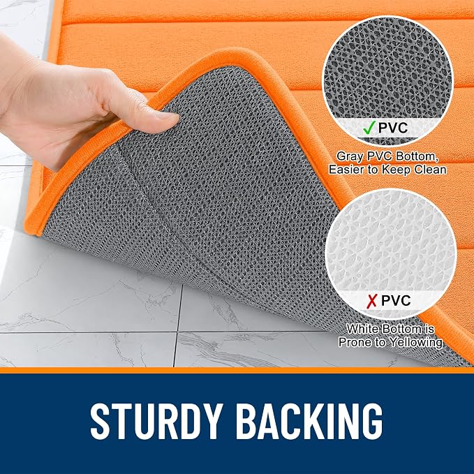OLANLY Memory Foam Bath Mat 36x24, Super Soft Absorbent Bathroom Rugs, Quick Dry, Machine Washable Shower Floor Rugs, Bathmat Carpet, Bathroom Home Decor Accessories, Orange