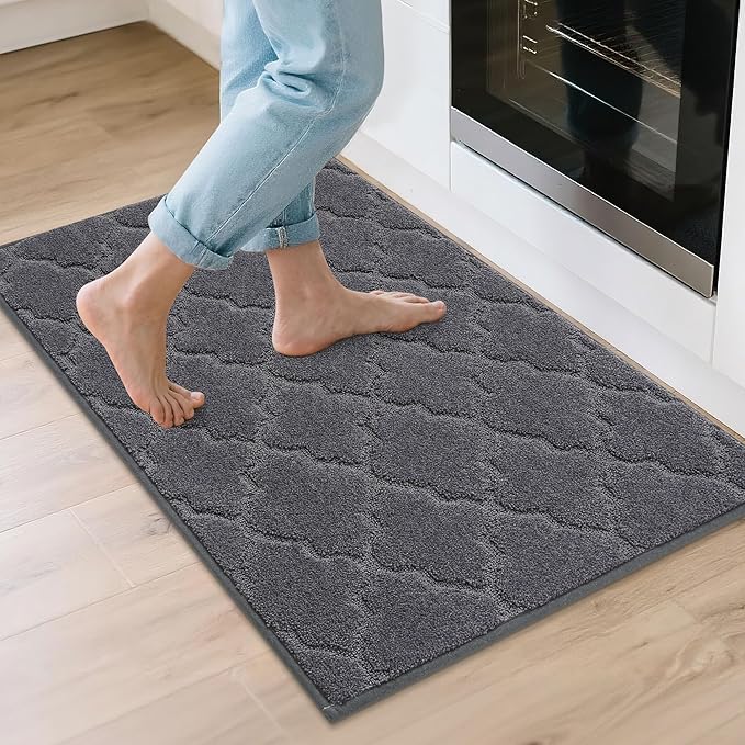 COSY HOMEER Kitchen Rugs 24"x36" Non-Slip Washable Kitchen Mats for Floor Absorbent Kitchen Carpet Soft Rugs for Kitchen,Sink Mat,Entrance,Area Rug,Dark Grey