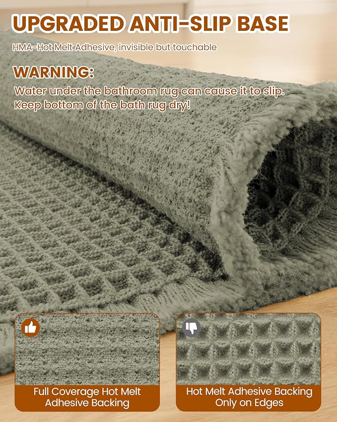 Smiry Waffle Bath Mat 24x16, Extra Soft Absorbent Bathroom Rugs, Non Slip Machine Washable Quick Dry Bath Rugs for Bathroom Floor, Tub, Shower, Home Decor Accessories, Green