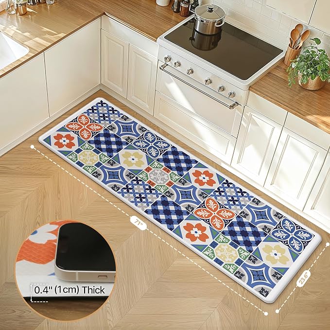 GENIMO Anti Fatigue Kitchen Mats for Floor, Cushioned Non Slip Kitchen Rug, Waterproof Kitchen Floor Mat Runner, Kitchen Mat for Laundry, Sink, Office, Entryway, 23.6"x71", Blue