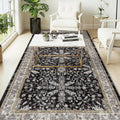 4x8 Rug Washable for Entryway Kitchen – Non-Slip Rubber Backed Area Rug for Hallway Bedroom Living Room Office,Boho Floral Low Pile Thin Floor Indoor Mat (Black,4x8)