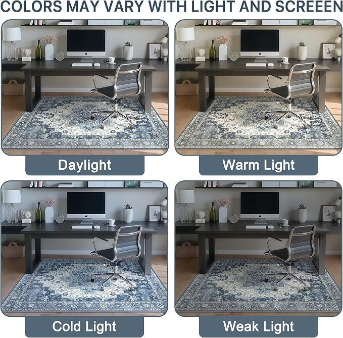 36"x48" Office Chair Mat for Hardwood Tile Floor, Under Desk Carpet Protector for Rolling Computer Chair Mat, Machine Washable Area Rug, Anti-Slip 1/5" Thick Low Pile Thin Vinyl Floor Mat, Navy