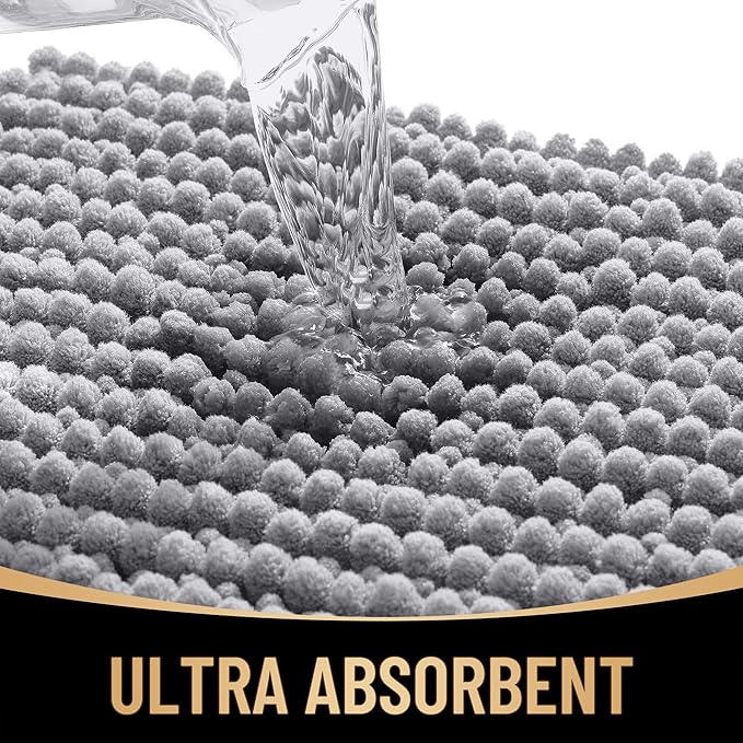 OLANLY Thick Bathroom Rugs 36x24, Extra Soft Absorbent Chenille Bath Rugs, Rubber Backing, Machine Wash Dry, Bath Mats for Bathroom Floor, Tub and Shower, Home Decor Accessories, Grey