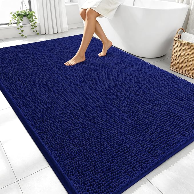 OLANLY Large Bathroom Rugs 70x46, Extra Soft Absorbent Chenille Bath Rugs, Rubber Backing Quick Dry, Machine Washable Bath Mats for Bathroom Floor, Tub and Shower, Home Decor Accessories, Navy