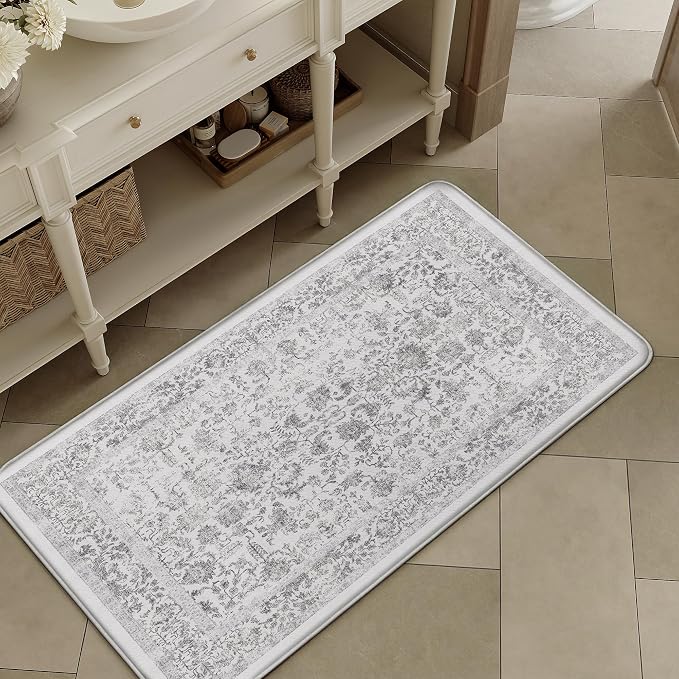 PureCozy Kitchen Mats 2PCS Anti Fatigue Cushioned Mat Black Vintage Kitchen Mats for Floor Waterproof Non Slip Comfort Standing Retro Floral Rug for Sink Laundry Office 17.3"x47"+17.3"x30"