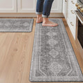 GENIMO Kitchen Mats for Floor 2PCs, Washable Anti Fatigue Mat for Cushioned, 17.3"x47"+17.3"x30", Waterproof Kitchen Rugs, Non Slip Comfort Standing Mat Rug for Home, Sink, Laundry, Ash Gray