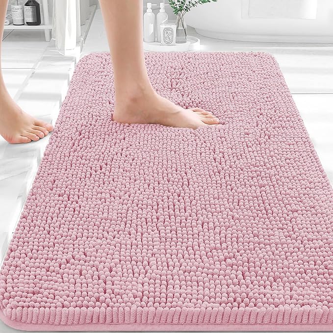 OLANLY Bathroom Rugs 30x20, Extra Soft Absorbent Chenille Bath Rugs, Rubber Backing Quick Dry, Machine Washable Bath Mats for Bathroom Floor, Tub and Shower, Home Decor Accessories, Dusty Rose