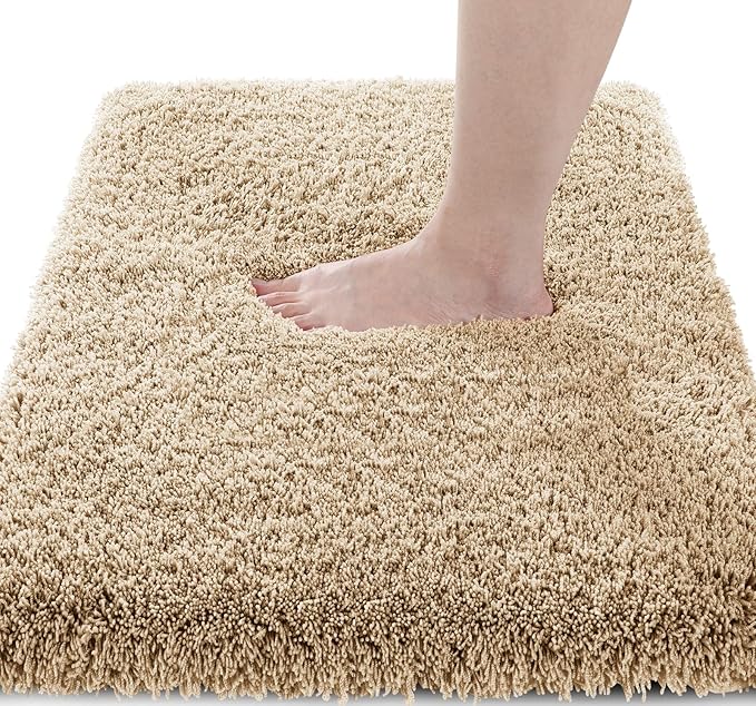 Yimobra Bath Rugs for Bathroom 44X24, Ultra Soft and Water Absorbent Bath Mats, Non Slip Plush Shower Mat Outside, Microfiber Thick Matts for Bathroom Floor/Tub, Machine Washable, Pure Beige