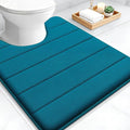 OLANLY Memory Foam Toilet Rugs U Shaped 24x20, Super Soft Absorbent Contour Bath Rugs, Quick Dry, Machine Washable Toilet Mat, Bathmat Carpet, Bathroom Home Decor Accessories, Peacock Blue