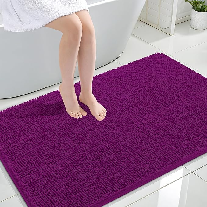 OLANLY Large Bathroom Rugs 44x32, Extra Soft Absorbent Chenille Bath Rugs, Rubber Backing Quick Dry, Machine Washable Bath Mats for Bathroom Floor, Tub and Shower, Home Decor Accessories, Purple