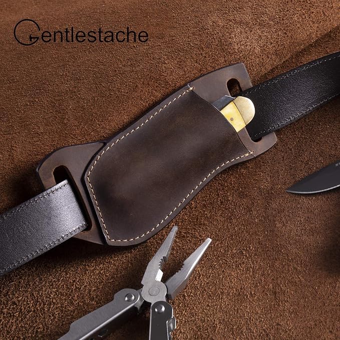Gentlestache Leather Pocket Knife Sheaths for Belt, Folding Knife Sheath, EDC Belt Knife Sheath for Folding Knife, Compact Draw Knife Holster Darkbrown